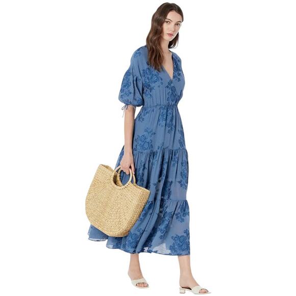 Ted Baker NWT Zilda Puff Sleeve Midi Fixed Wrap Front Dress Size 2 (US 6) Blue - Picture 2 of 15